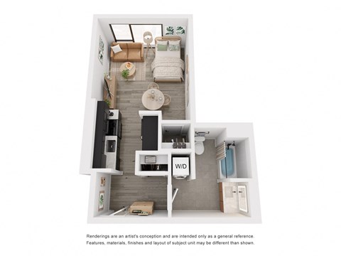 Studio layout, great closet and storage space, large windows, full bath 450 sq. ft. at The Weidler in Portland, OR 97209